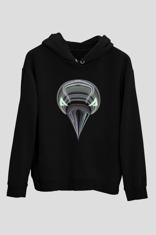Karga Baskılı Unisex Siyah Hoodie