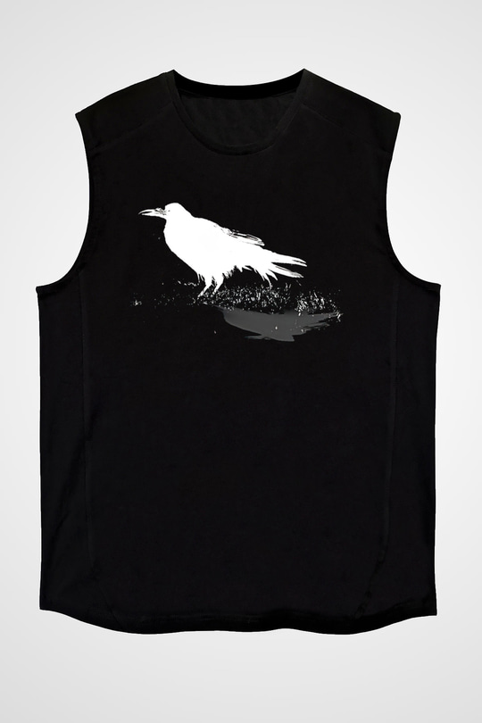 Karga Baskılı Unisex Siyah Kolsuz Tişört - Tshirt