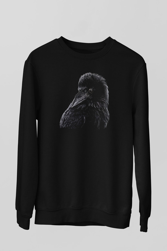 Karga Baskılı Unisex Siyah Sweatshirt