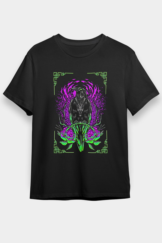 Karga Baskılı Unisex Siyah Tişört - Tshirt