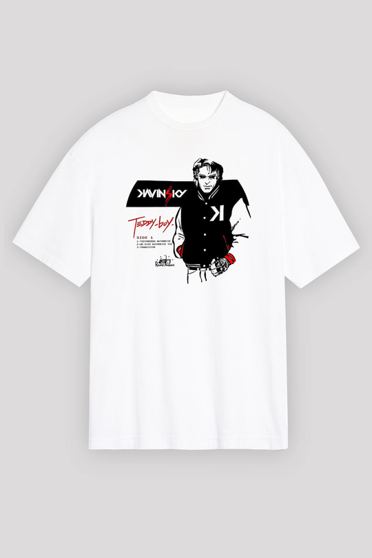 Kavinsky Baskılı Beyaz Unisex Oversize Tişört - Tshirt