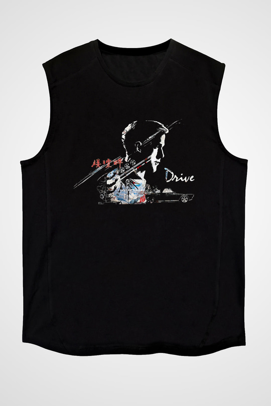 Kavinsky Baskılı Unisex Siyah Kolsuz Tişört - Tshirt