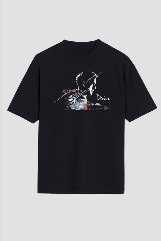 Kavinsky Baskılı Unisex Siyah Oversize Tişört - Tshirt