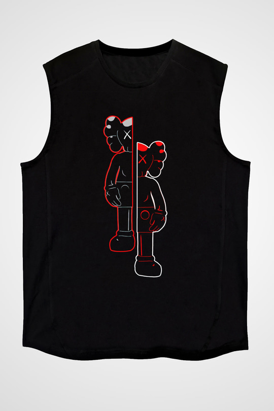 Kaws Baskılı Unisex Siyah  Kolsuz Tişört