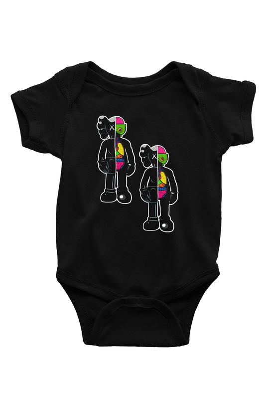 Kaws Temalı BaskılıSiyah  Bebek Body - Zıbın