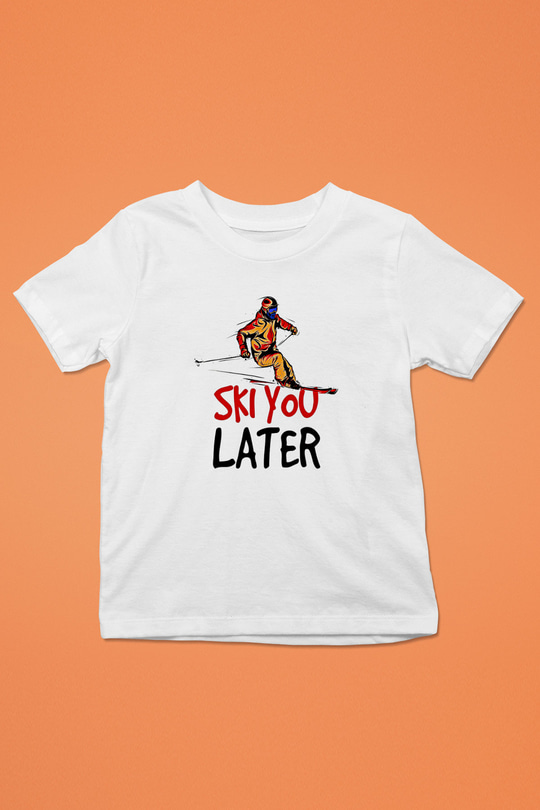 Kayak Baskılı Unisex Beyaz Çocuk Tişört - Tshirt