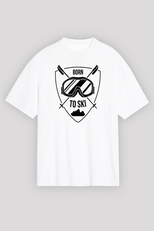 Kayak Baskılı Unisex Beyaz Oversize Tişört - Tshirt