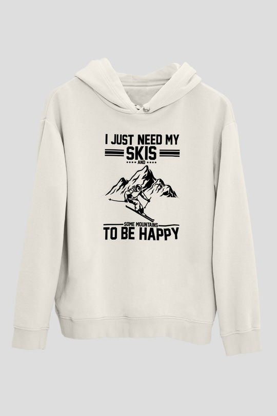 Kayak Baskılı Unisex Ekru Hoodie