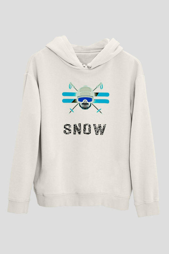 Kayak Baskılı Unisex Ekru Hoodie