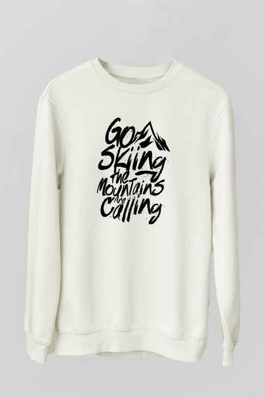 Kayak Baskılı Unisex Ekru Sweatshirt