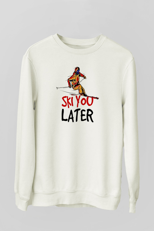 Kayak Baskılı Unisex Ekru Sweatshirt