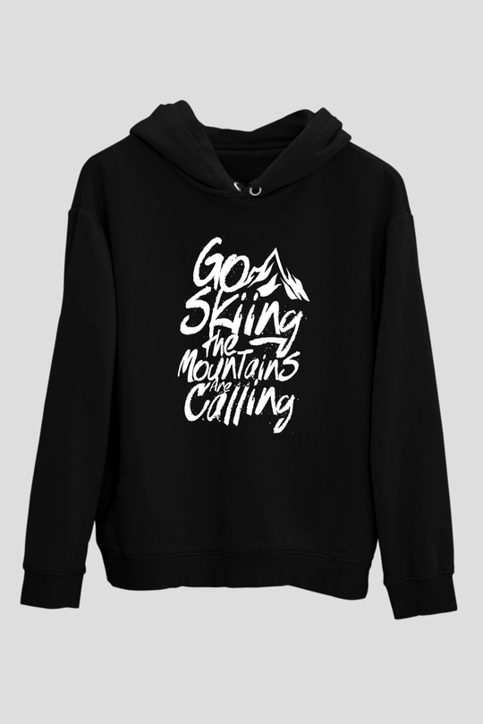 Kayak - Ski Baskılı Unisex Siyah Hoodie