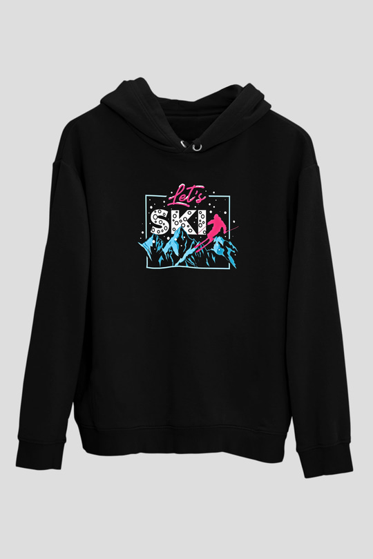 Kayak - Ski Baskılı Unisex Siyah Hoodie
