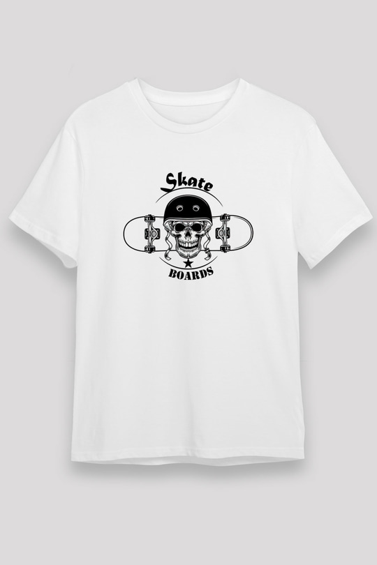 Kaykay Baskılı Unisex Beyaz Tişört - Tshirt