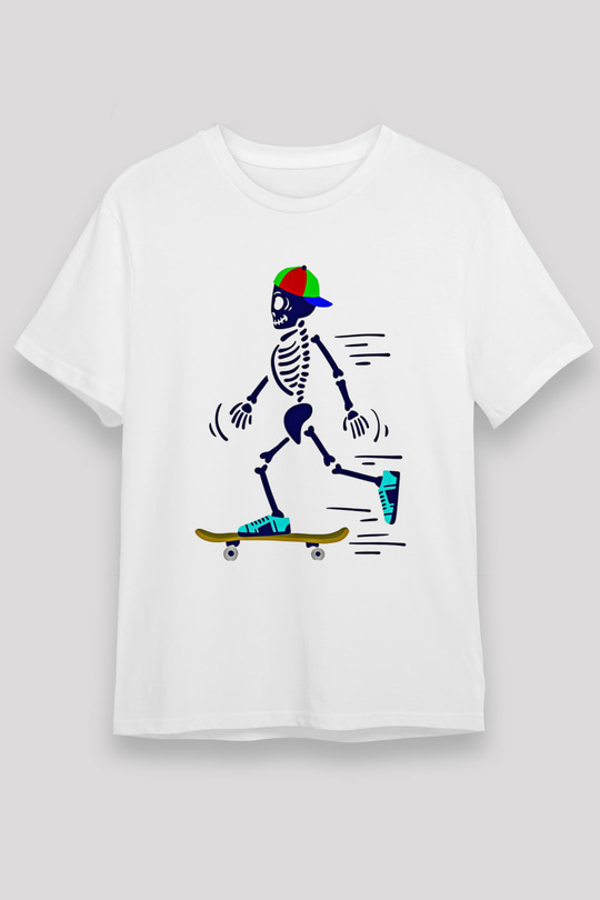 Kaykay Baskılı Unisex Beyaz Tişört - Tshirt