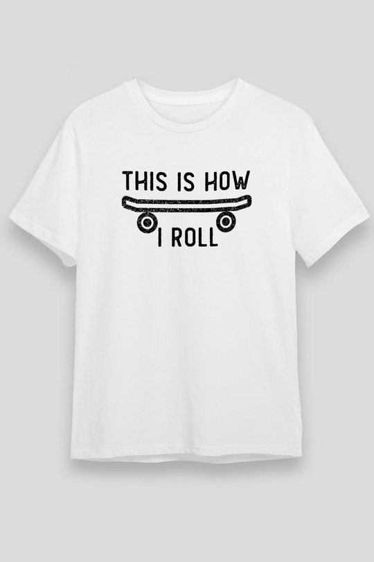 Kaykay Baskılı Unisex Beyaz Tişört - Tshirt
