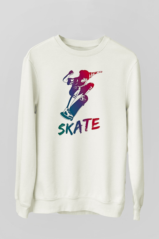 Kaykay Baskılı Unisex Ekru Sweatshirt