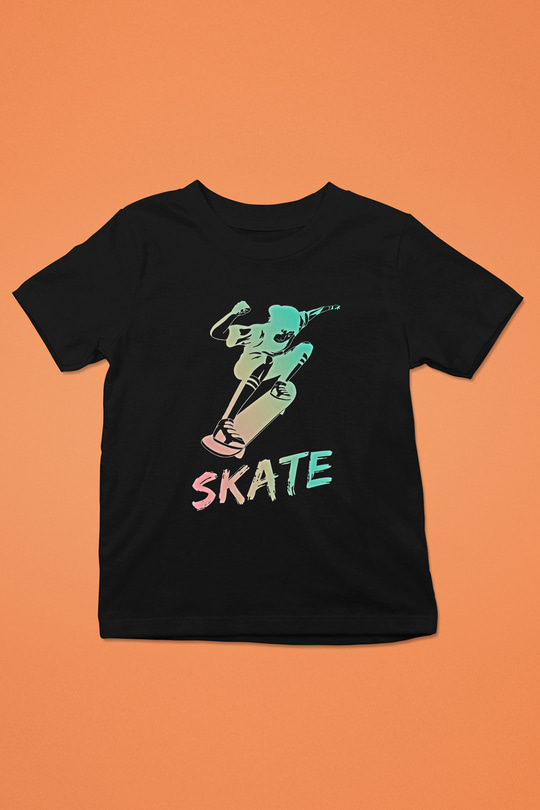 Kaykay - Skateboard Baskılı Unisex Siyah Çocuk Tİşörtü - Tshirt