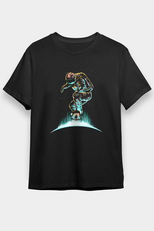 Kaykay - Skateboard Baskılı Unisex Siyah Tişört - Tshirt