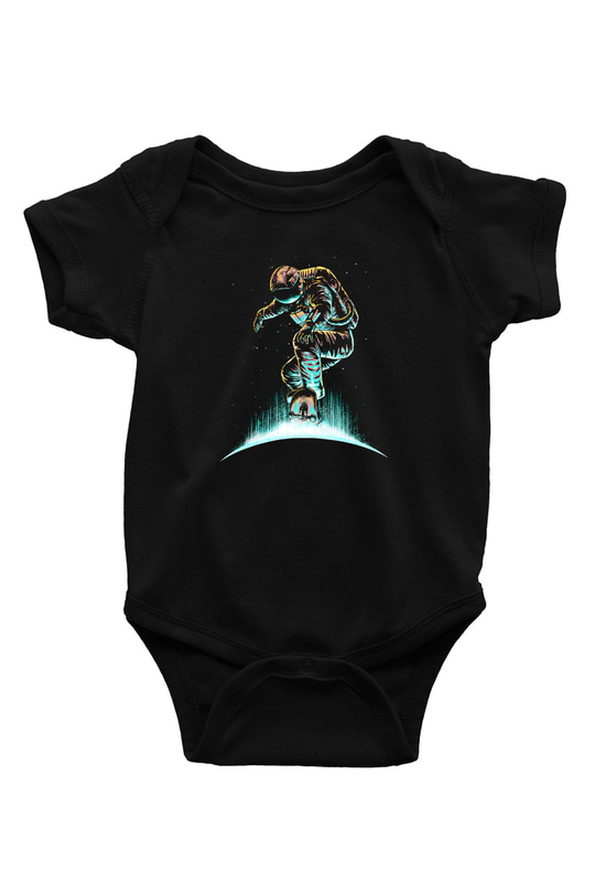 Kaykay - Skateboard Baskılı Unisex Siyah Bebek Body - Zıbın