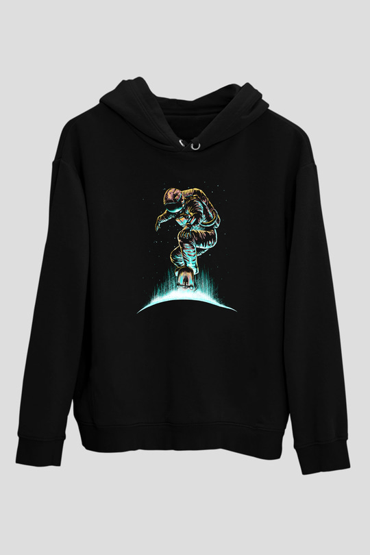 Kaykay - Skateboard Baskılı Unisex Siyah Hoodie