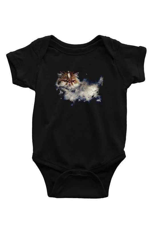Kedi BaskılıSiyah  Bebek Body - Zıbın