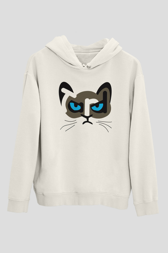 Kedi Beyaz Unisex Kapşonlu Sweatshirt