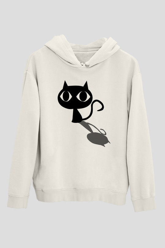 Kedi Beyaz Unisex Kapşonlu Sweatshirt