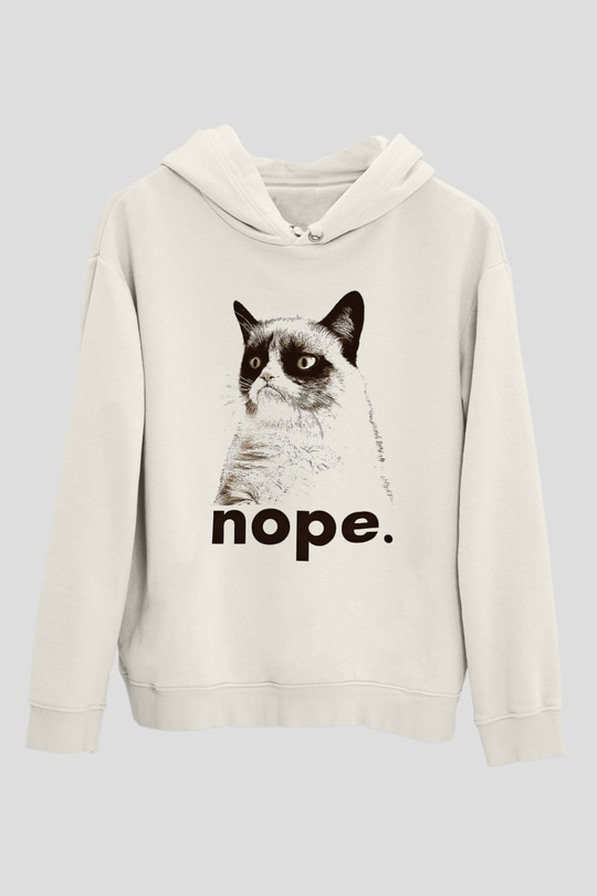 Kedi Beyaz Unisex Kapşonlu Sweatshirt