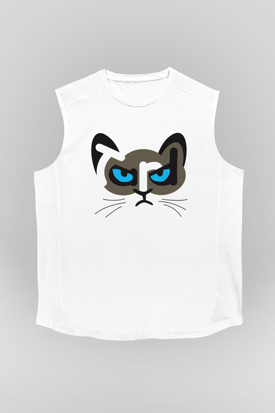 Kedi Beyaz Unisex Kolsuz Tişört