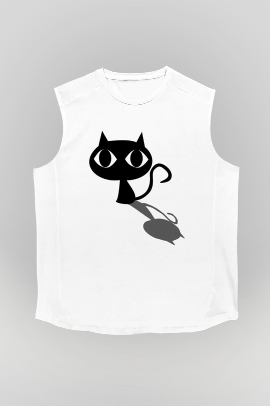 Kedi Beyaz Unisex Kolsuz Tişört
