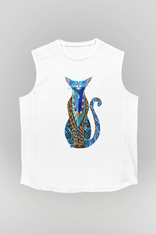 Kedi Beyaz Unisex Kolsuz Tişört