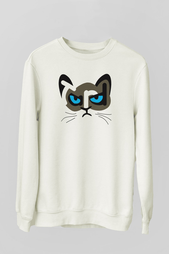Kedi Beyaz Unisex Sweatshirt