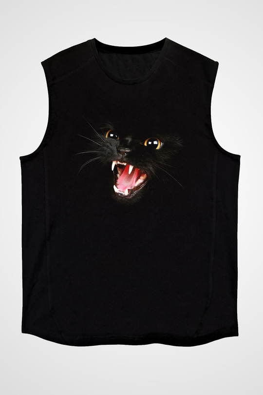 Kedi Siyah Unisex Kolsuz Tişört