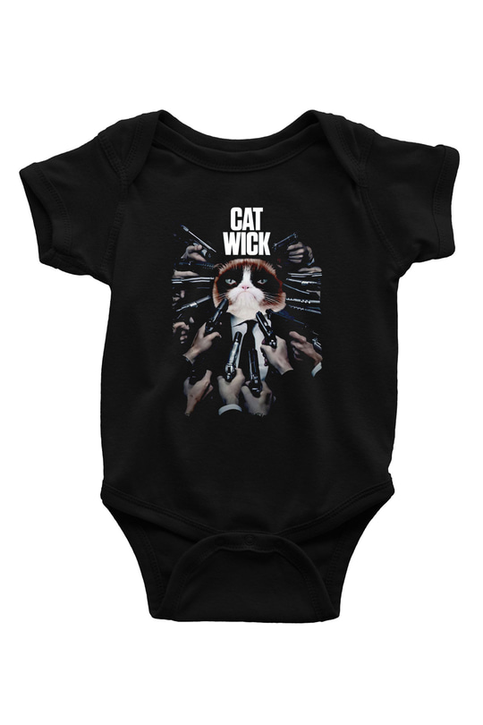 Kedi Wick BaskılıSiyah  Bebek Body - Zıbın