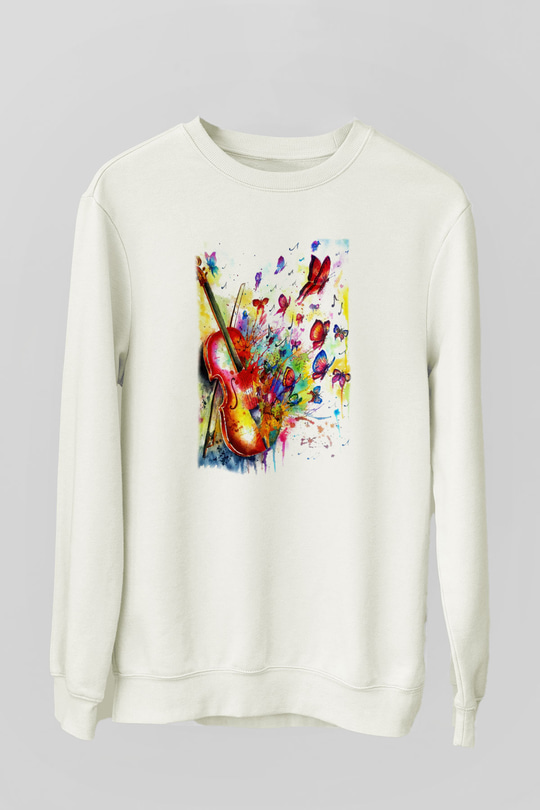 Kemancı Beyaz Unisex Sweatshirt