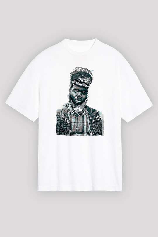 Khalid Baskılı Beyaz Unisex Oversize Tişört - Tshirt