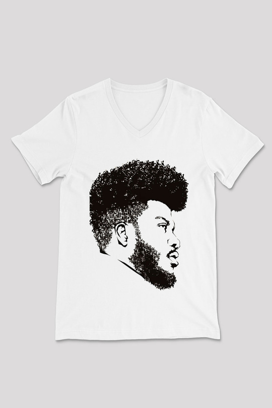 Khalid Baskılı Beyaz Unisex V Yaka Tişört - Tshirt