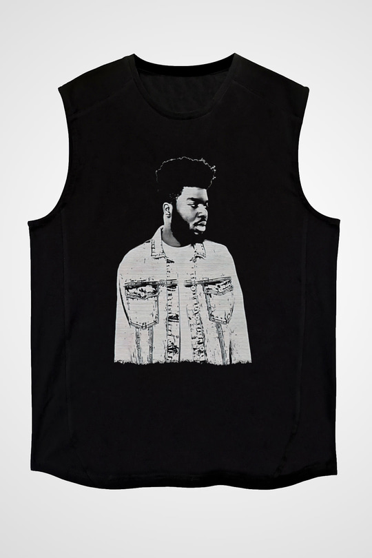 Khalid Baskılı Unisex Siyah Kolsuz Tişört - Tshirt