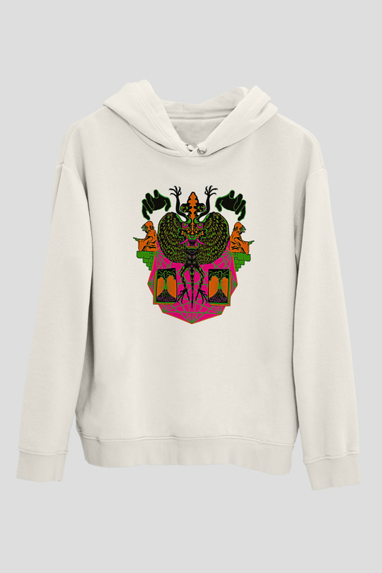 Khruanybin Baskılı Beyaz Unisex Kapüşonlu Sweatshirt