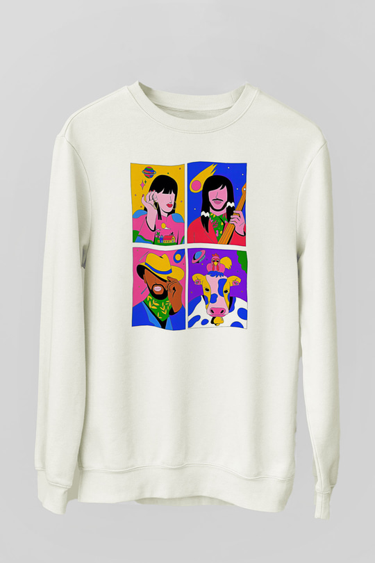 Khruanybin Baskılı Beyaz Unisex Sweatshirt
