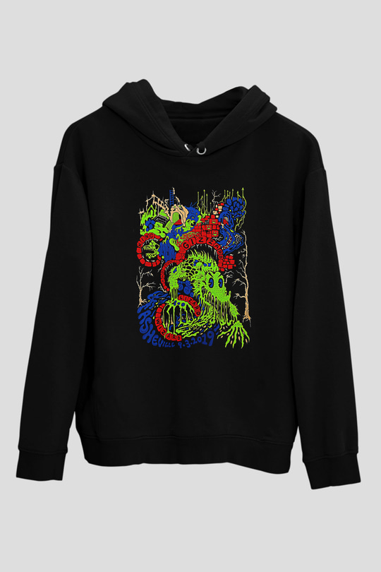 Khruanybin Baskılı Unisex Siyah Kapüşonlu Sweatshirt