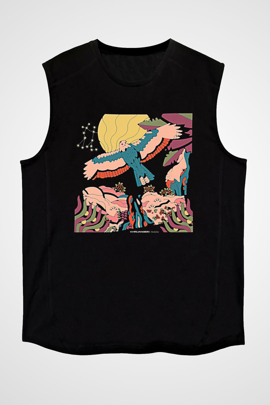 Khruanybin Baskılı Unisex Siyah Kolsuz Tişört - Tshirt