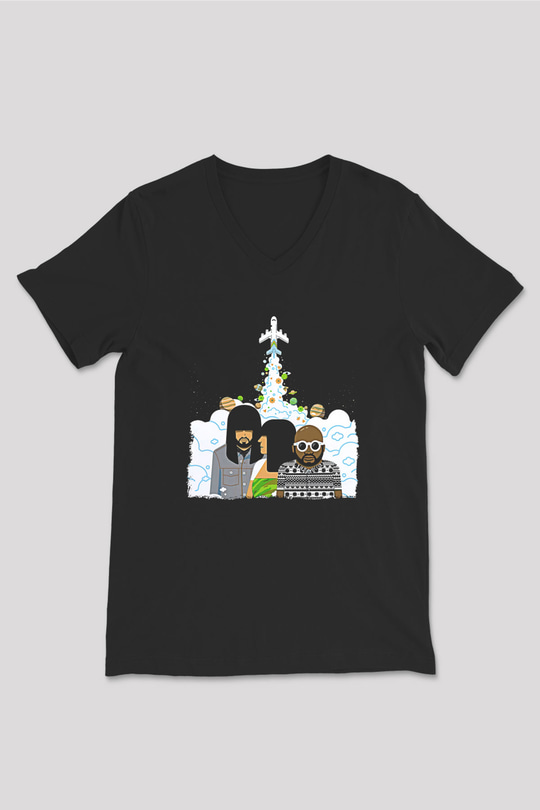Khruanybin Baskılı Unisex Siyah V Yaka Tişört - Tshirt