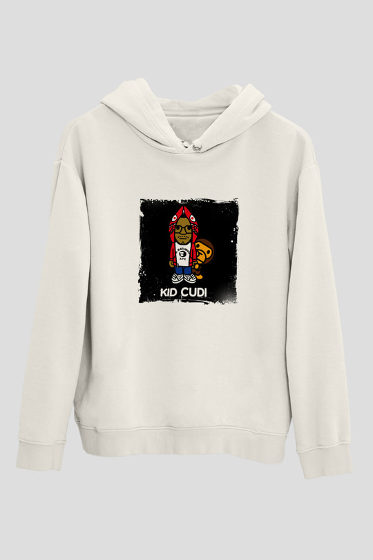 Kid Cudi Baskılı Unisex Beyaz Kapüşonlu Sweatshirt