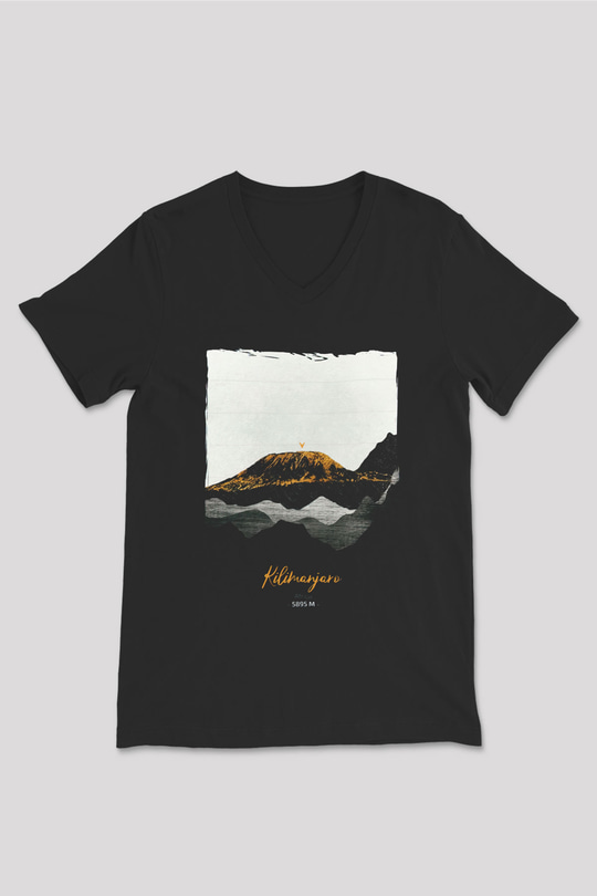 Kilimanjaro Siyah Unisex V Yaka Tişört