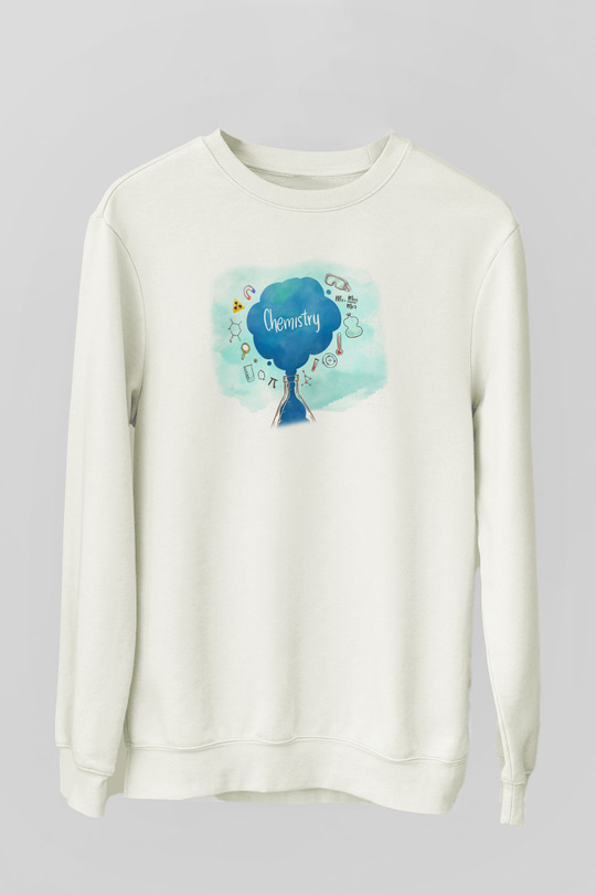 Kimya Formülleri Baskılı Unisex Beyaz Sweatshirt