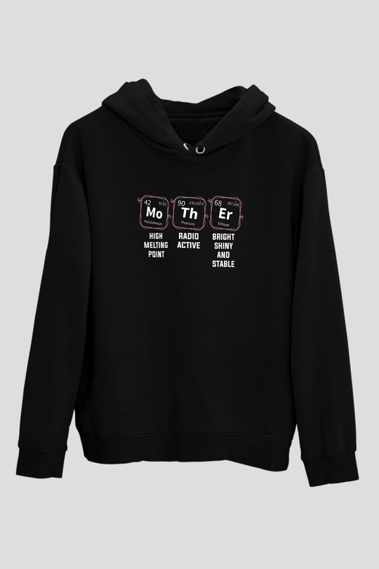 Kimya Periyodik Tablo Anne Baskılı Unisex Siyah Hoodie