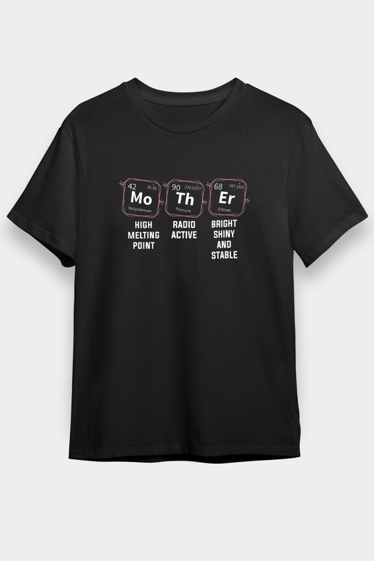 Kimya Periyodik Tablo Anne Baskılı Unisex Siyah Tişört - Tshirt