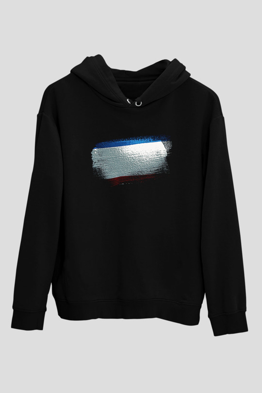 Kırım Yarımadası - Crimea Bayrağı Baskılı Unisex Siyah Kapüşonlu Sweatshirt